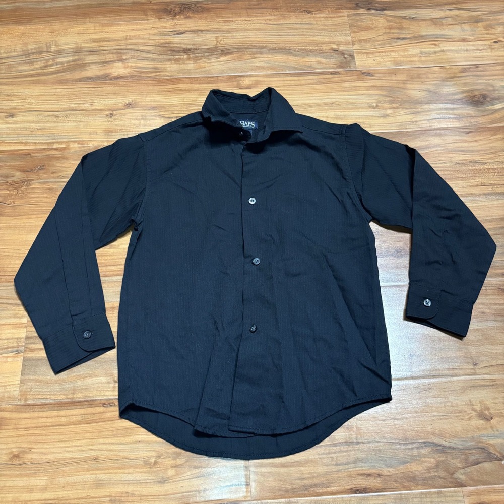 Chaps Button Down Shirt‎ Stripe Long Sleeve Collared Black XS 6-7